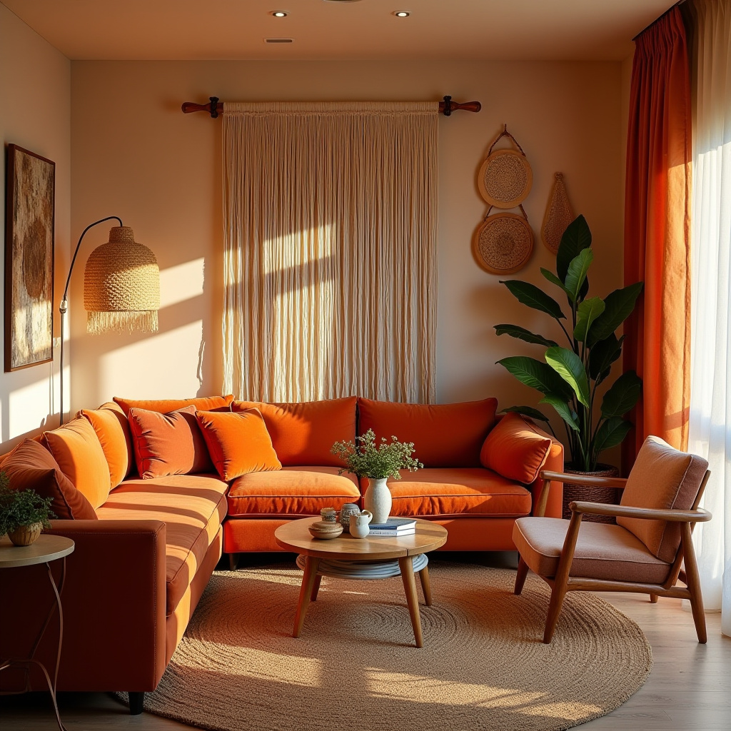 boho mid century modern living room 14