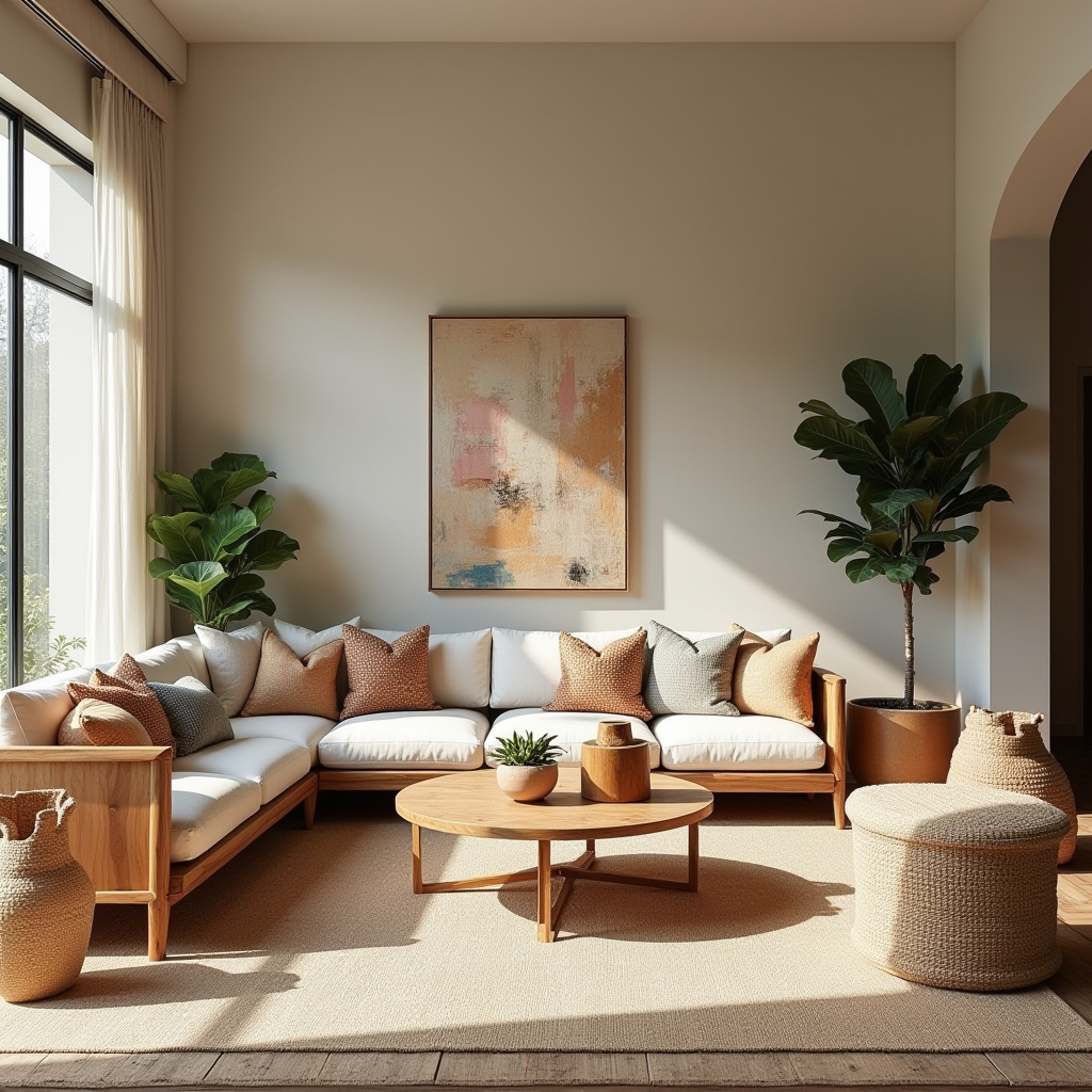boho mid century modern living room 15