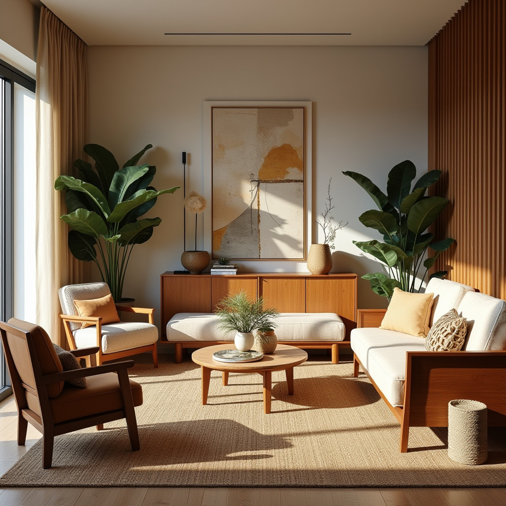 boho mid century modern living room 16
