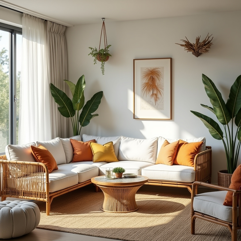 boho mid century modern living room 17