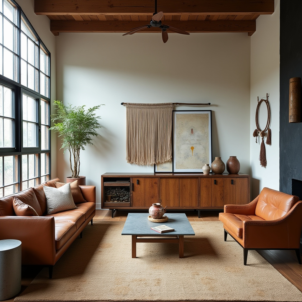 boho mid century modern living room 19