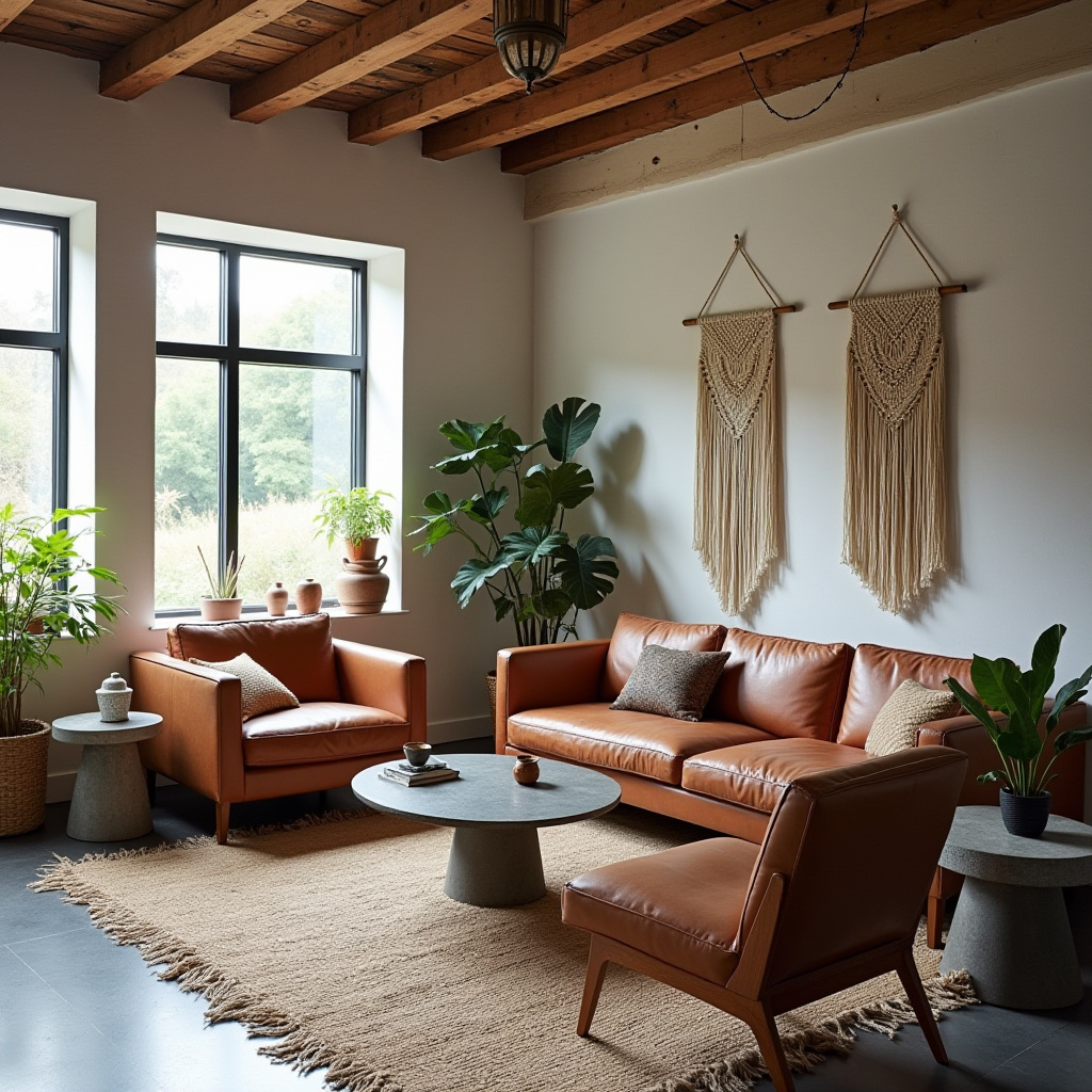 boho mid century modern living room 20