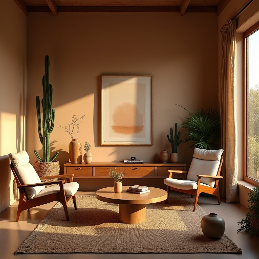 boho mid century modern living room 21