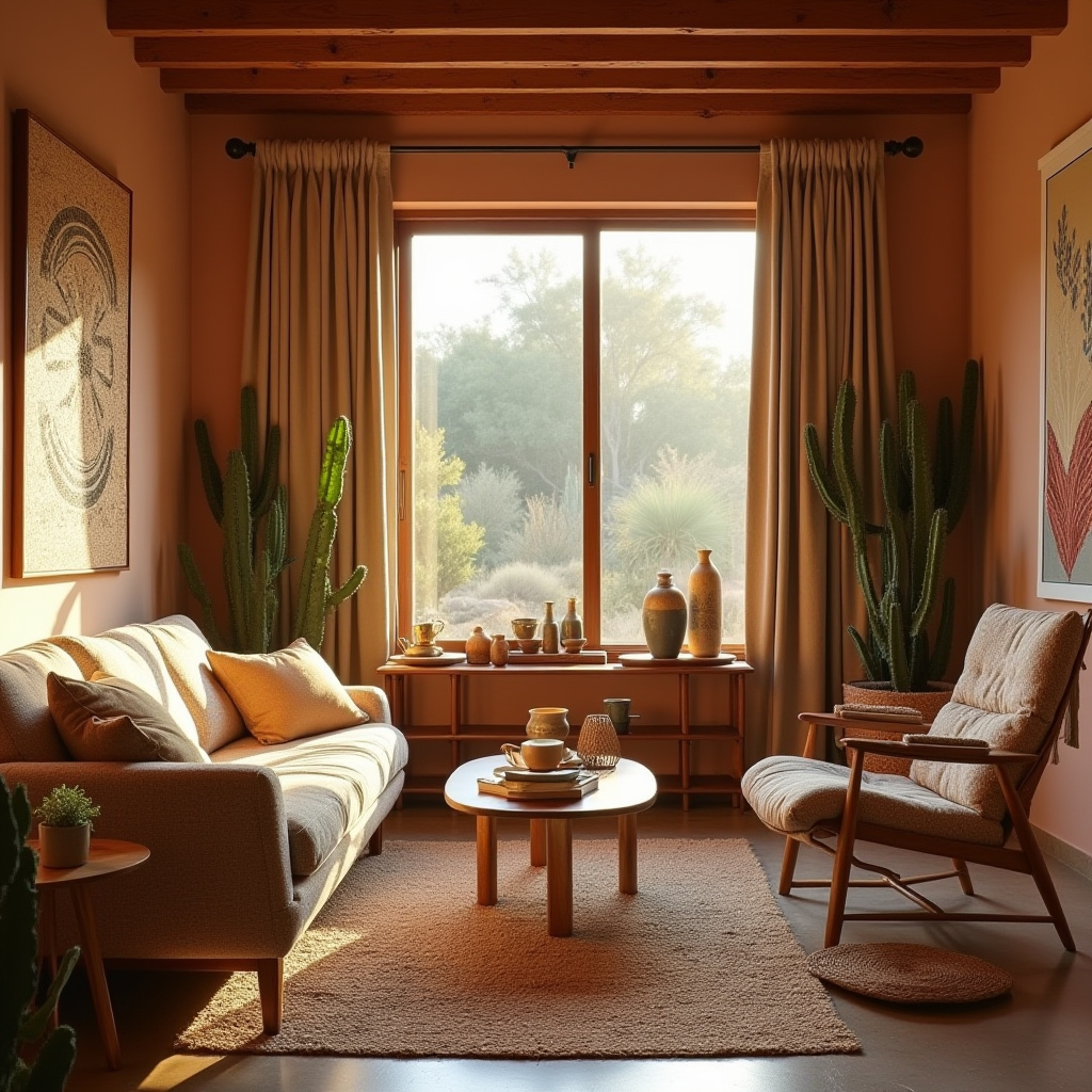 boho mid century modern living room 22