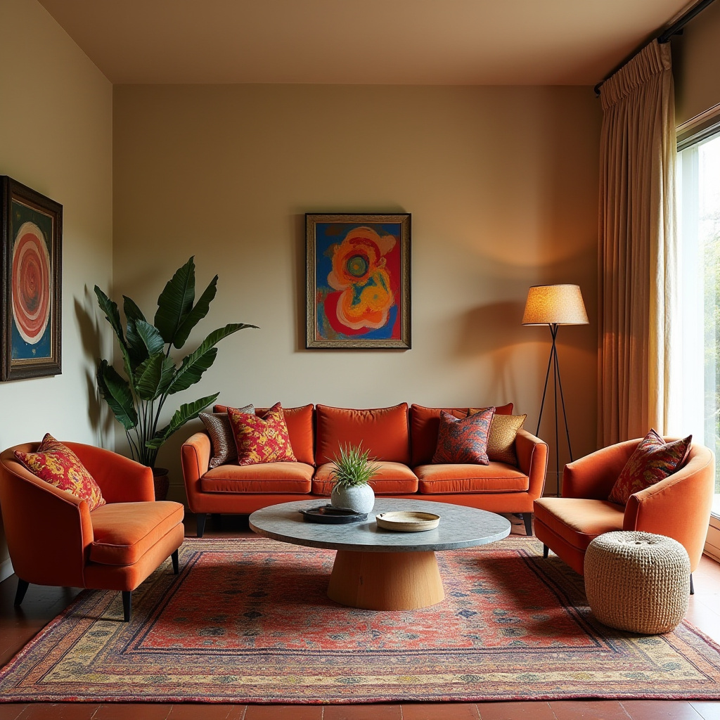 boho mid century modern living room 23