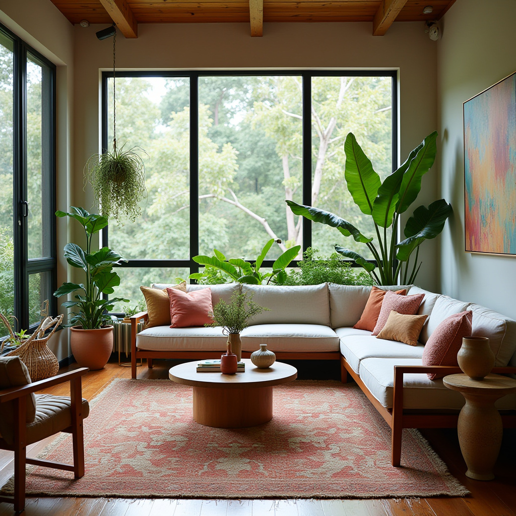 boho mid century modern living room 25