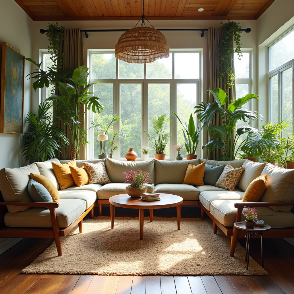 boho mid century modern living room 26