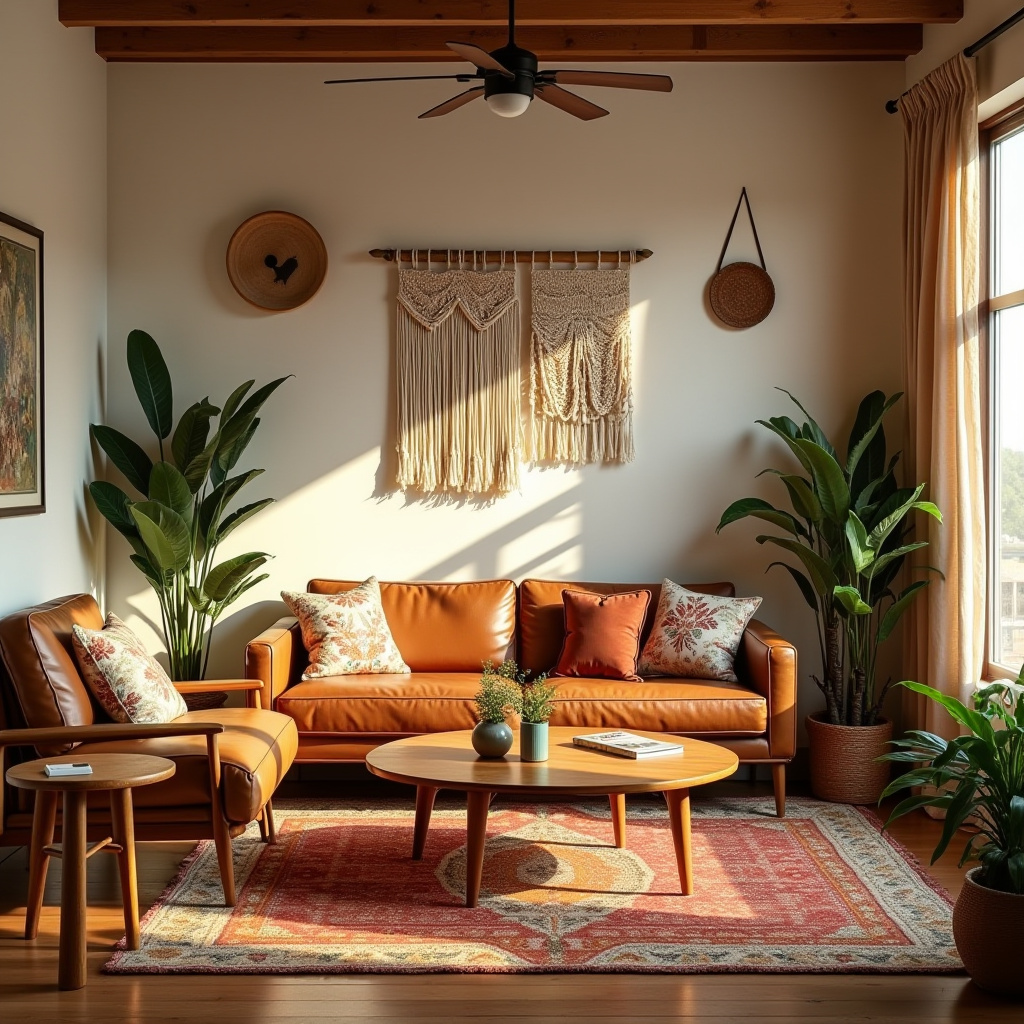 boho mid century modern living room 29