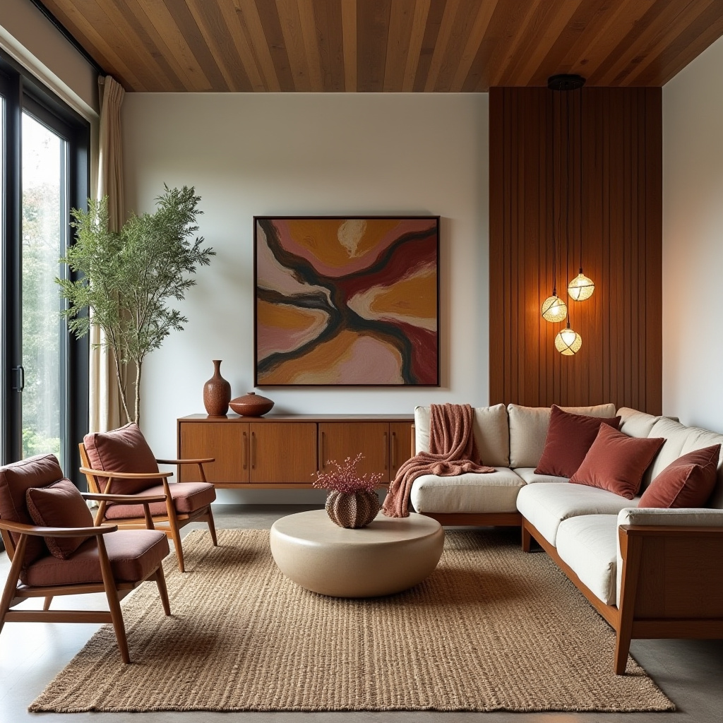 boho mid century modern living room 3