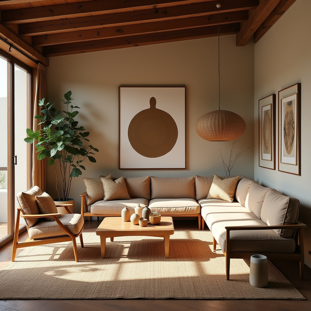 boho mid century modern living room 31
