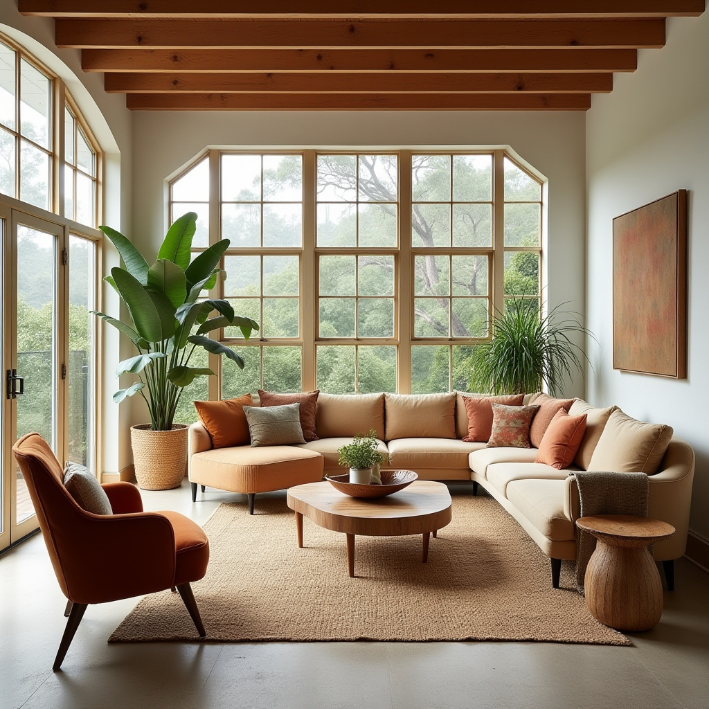 boho mid century modern living room 33