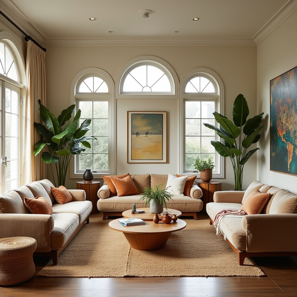 boho mid century modern living room 34