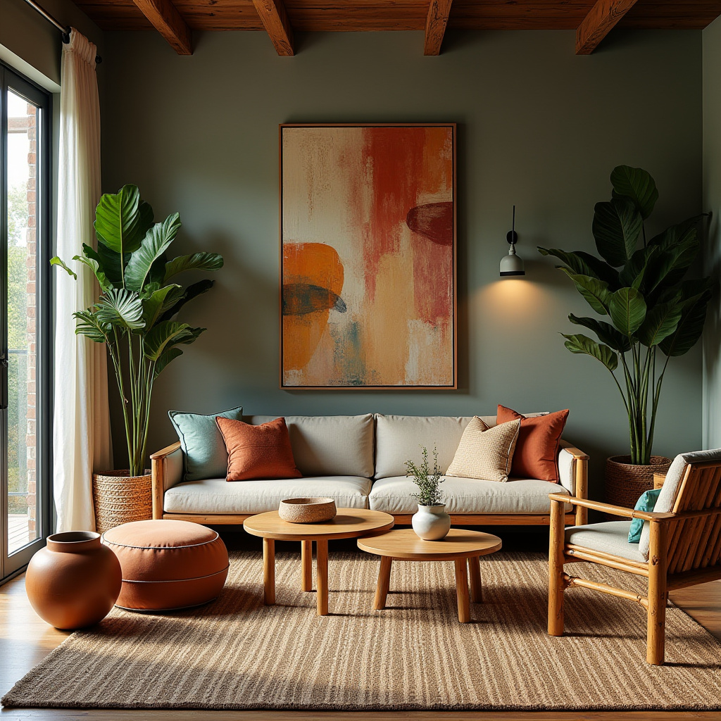 boho mid century modern living room 35