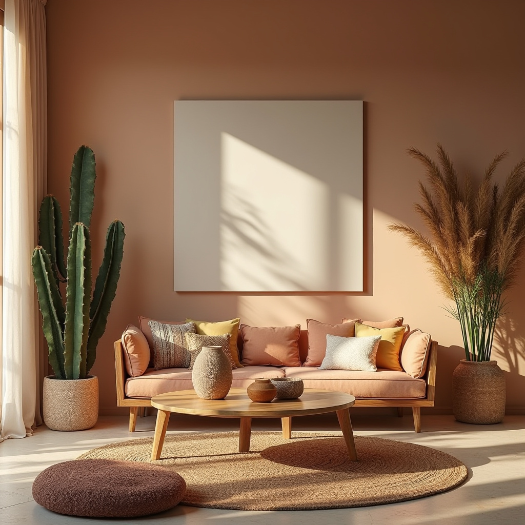boho mid century modern living room 37