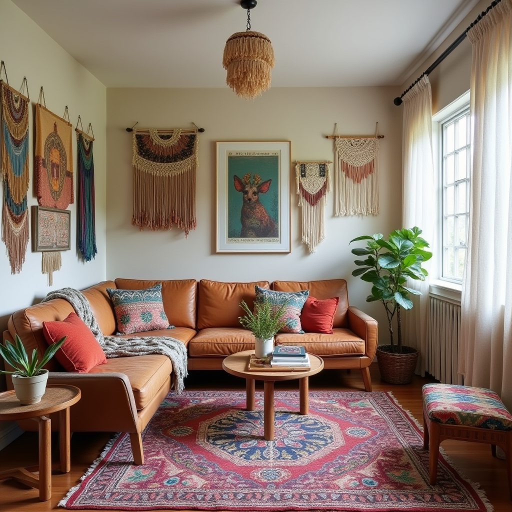 boho mid century modern living room 39