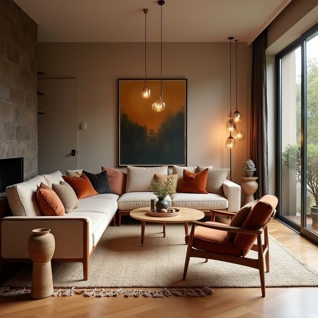 boho mid century modern living room 4