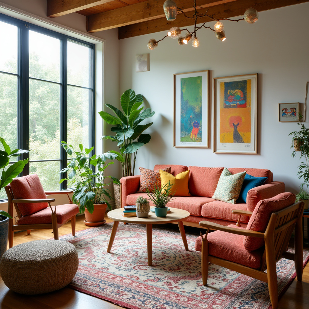 boho mid century modern living room 7