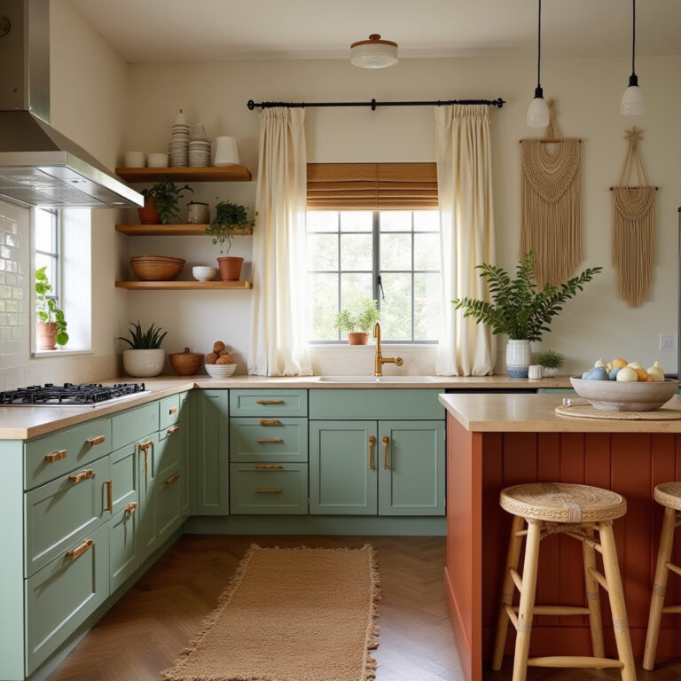 boho two tone kitchen cabinets 1
