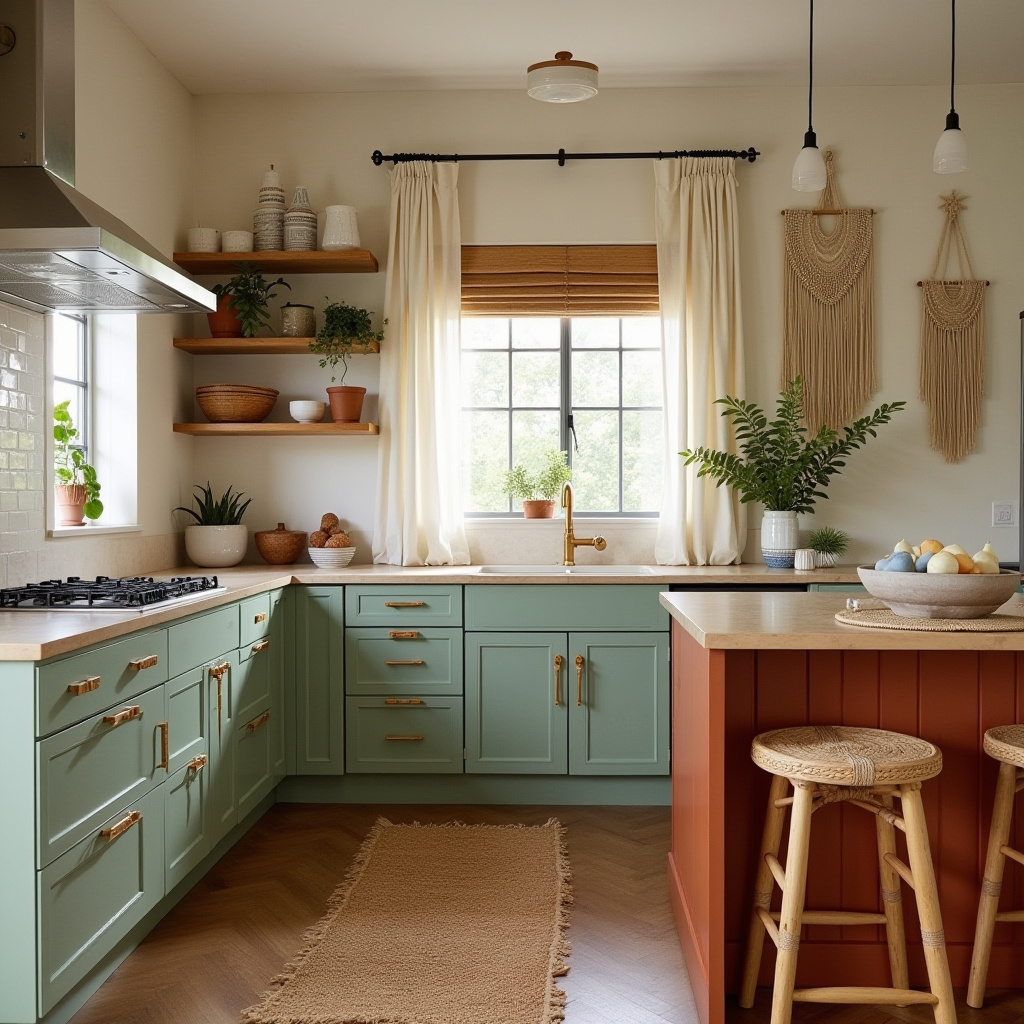 boho two tone kitchen cabinets 1