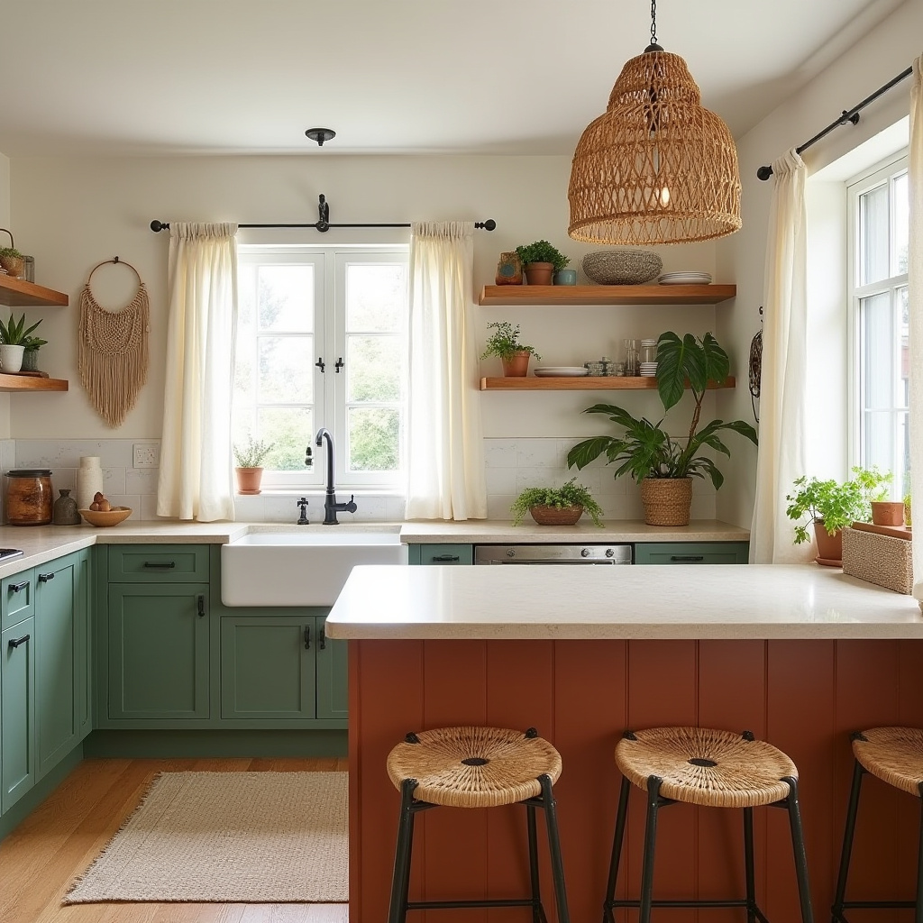 boho two tone kitchen cabinets 2
