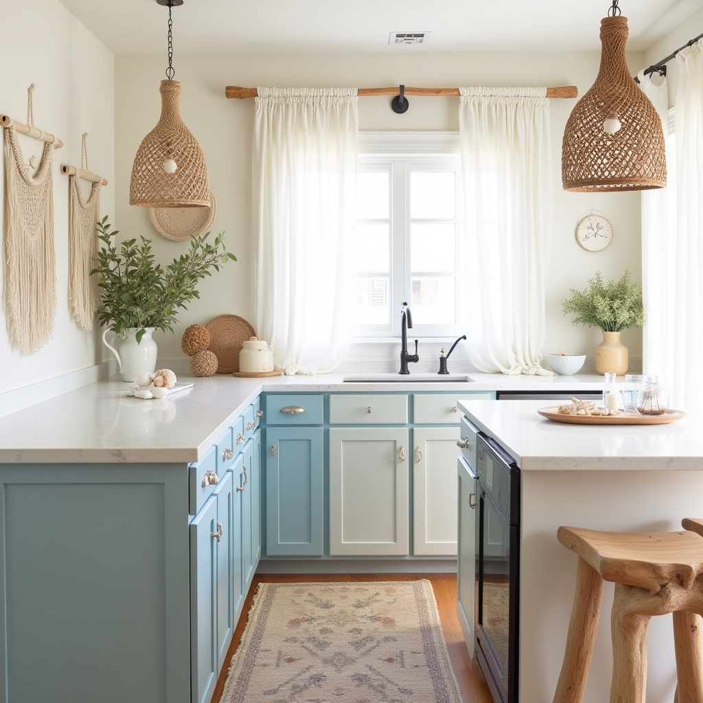 boho two tone kitchen cabinets 31
