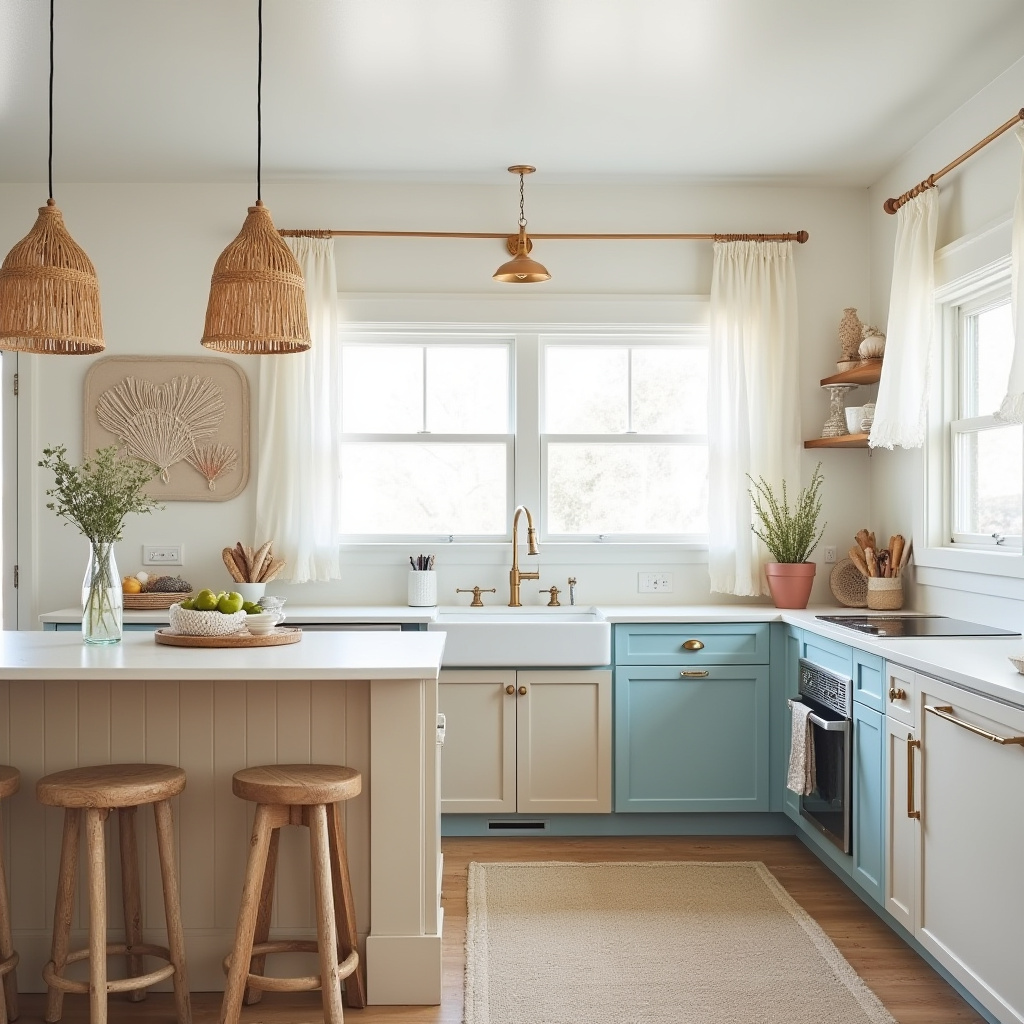 boho two tone kitchen cabinets 32