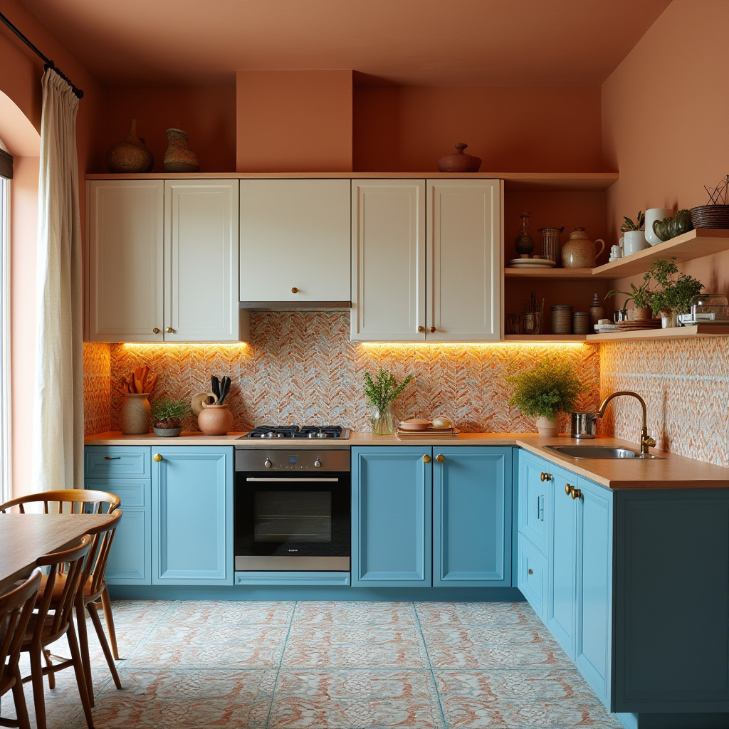 boho two tone kitchen cabinets 8