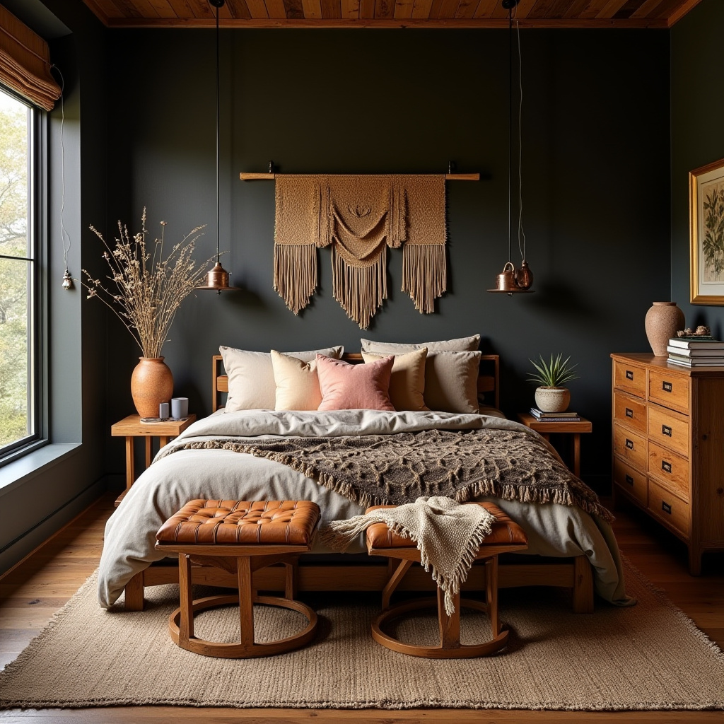 dark boho bedroom 36