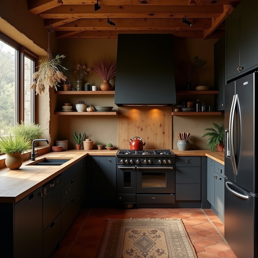 dark boho kitchen ideas 16