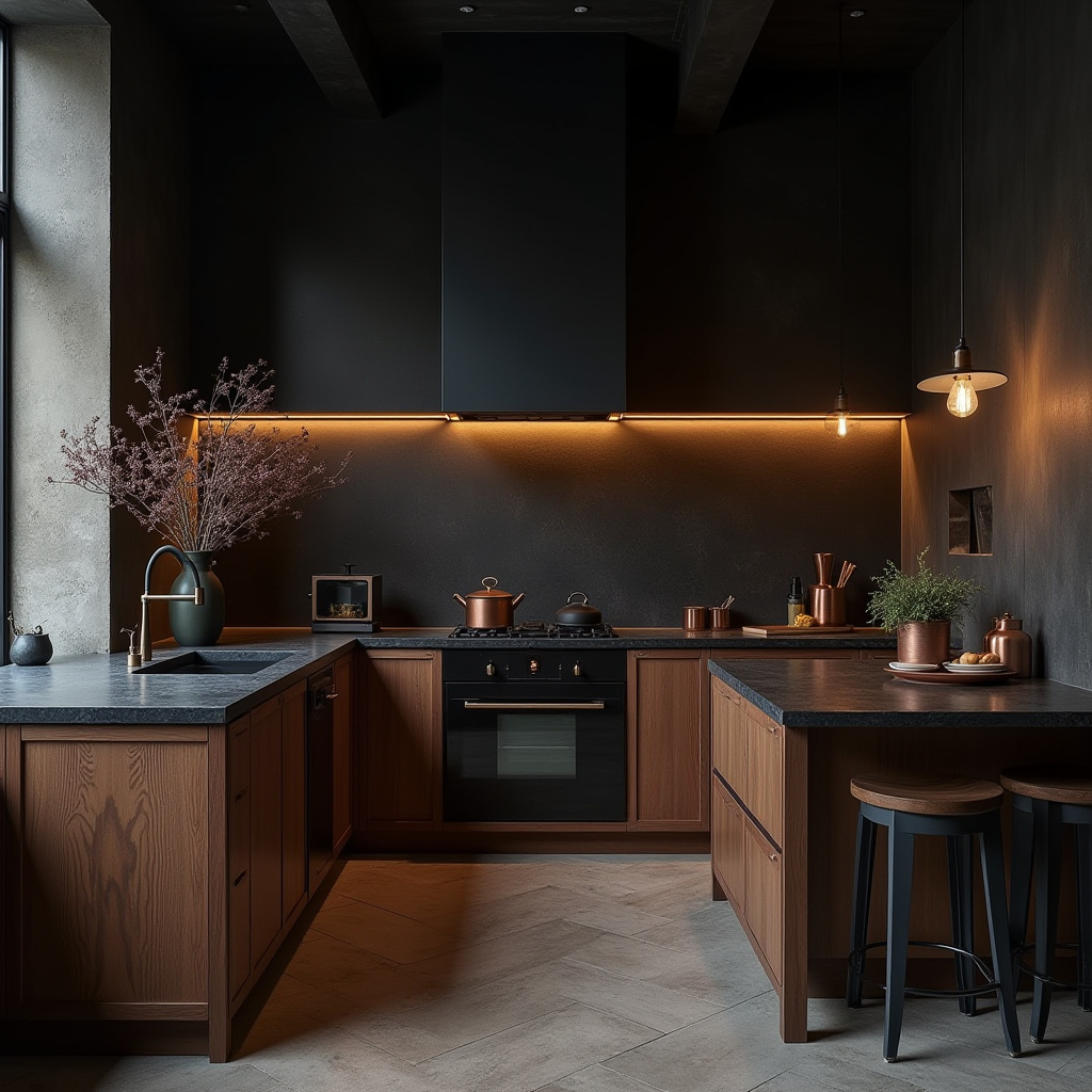 dark boho kitchen ideas 27