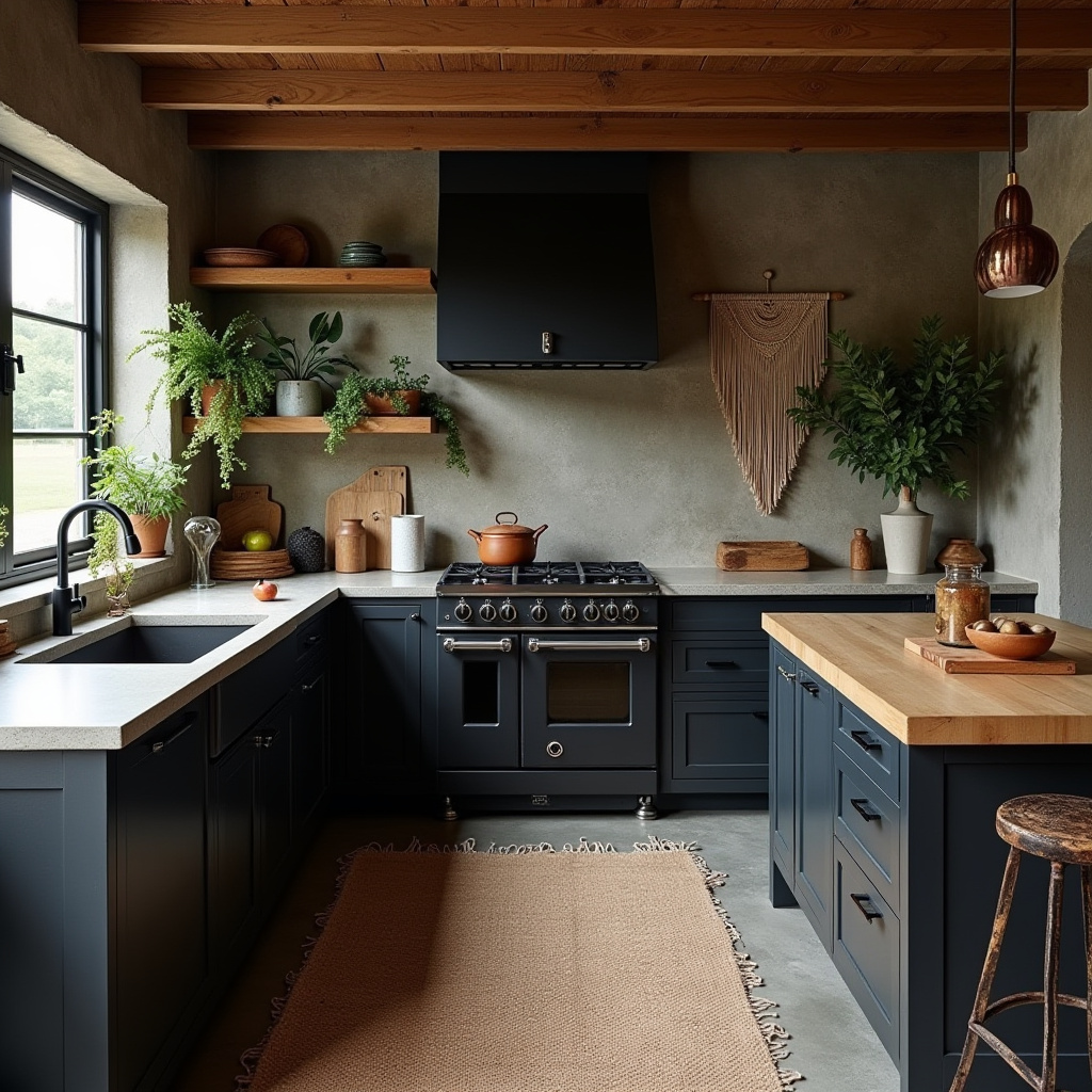 dark boho kitchen ideas 29