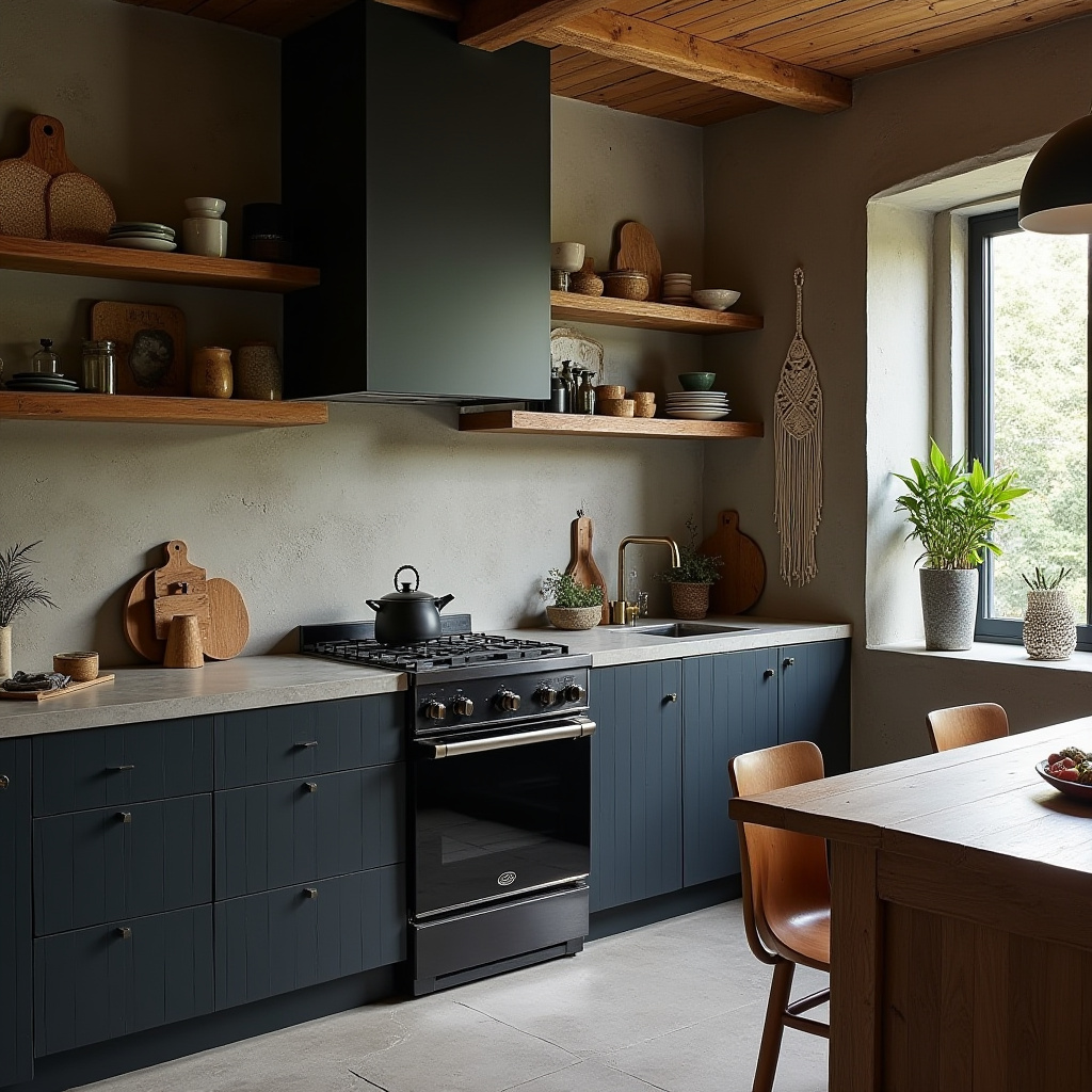 dark boho kitchen ideas 30