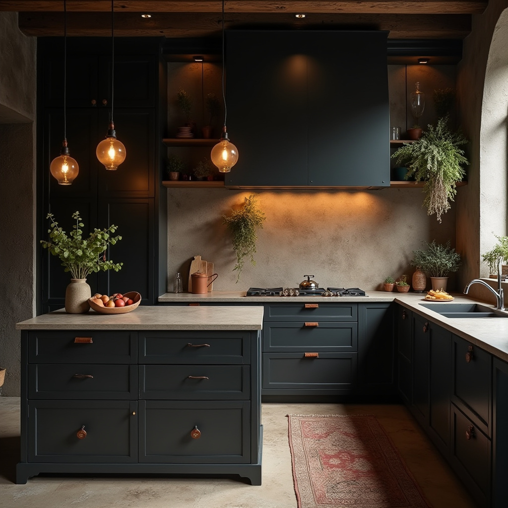 dark boho kitchen ideas 4