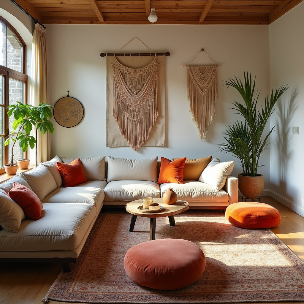 earthy boho living room 35