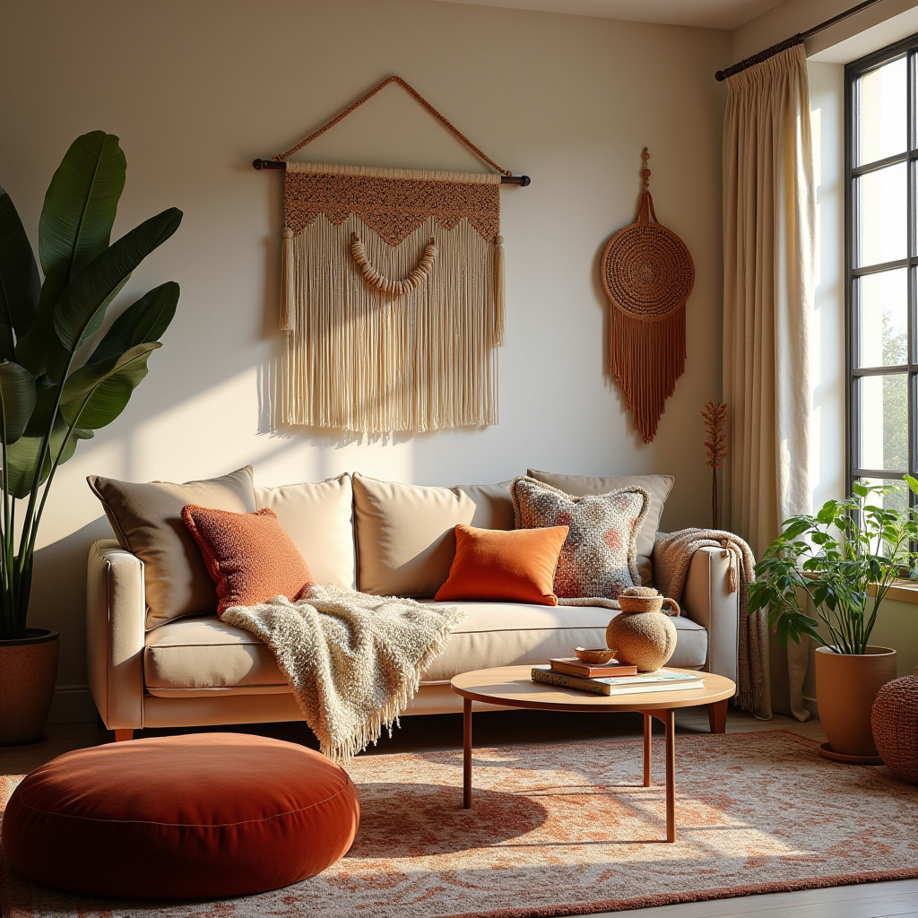 earthy boho living room 36