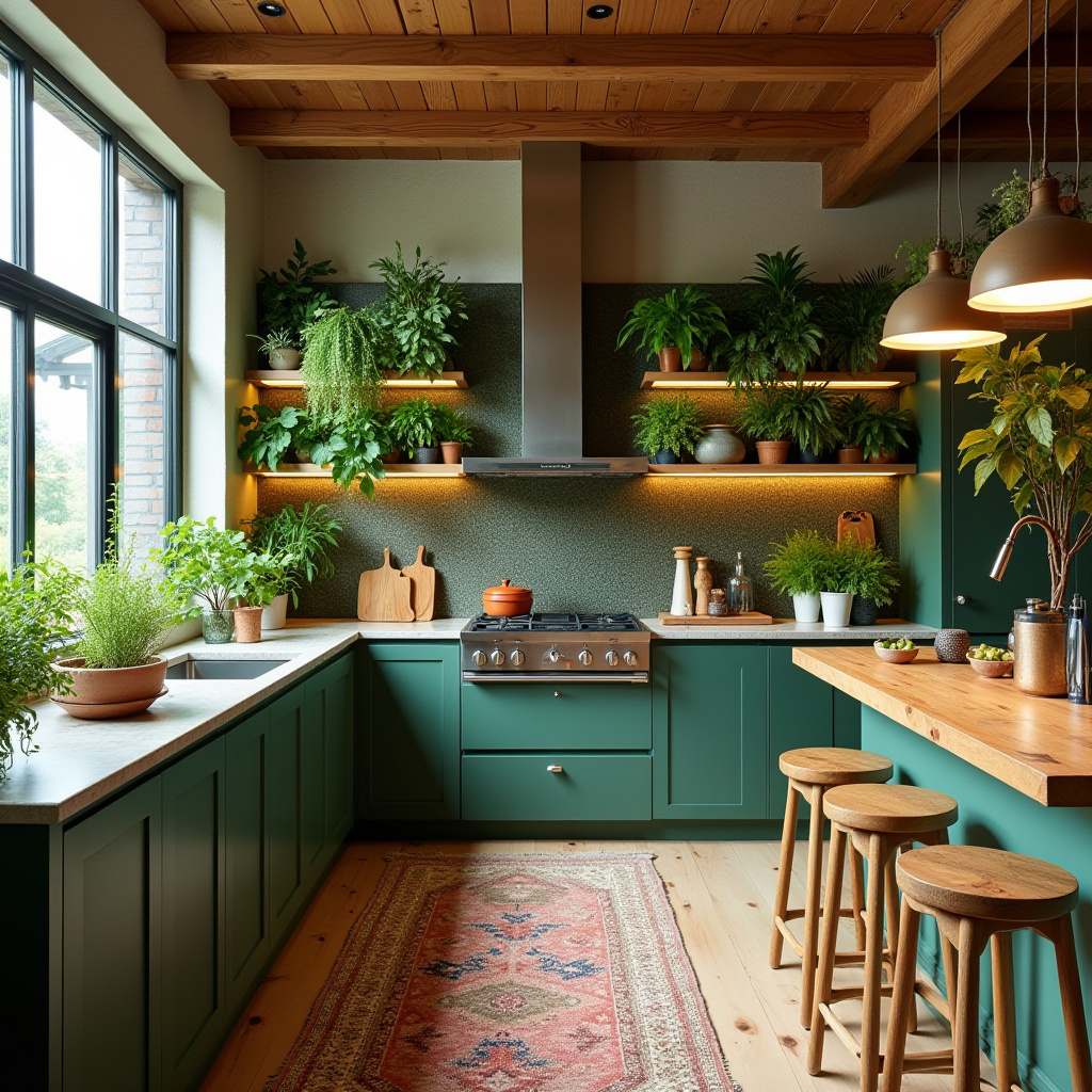 green boho kitchen 37