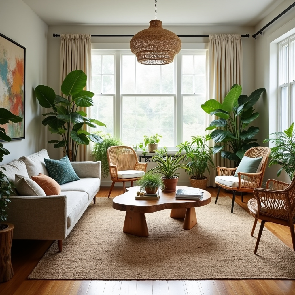 mid century boho living room 15