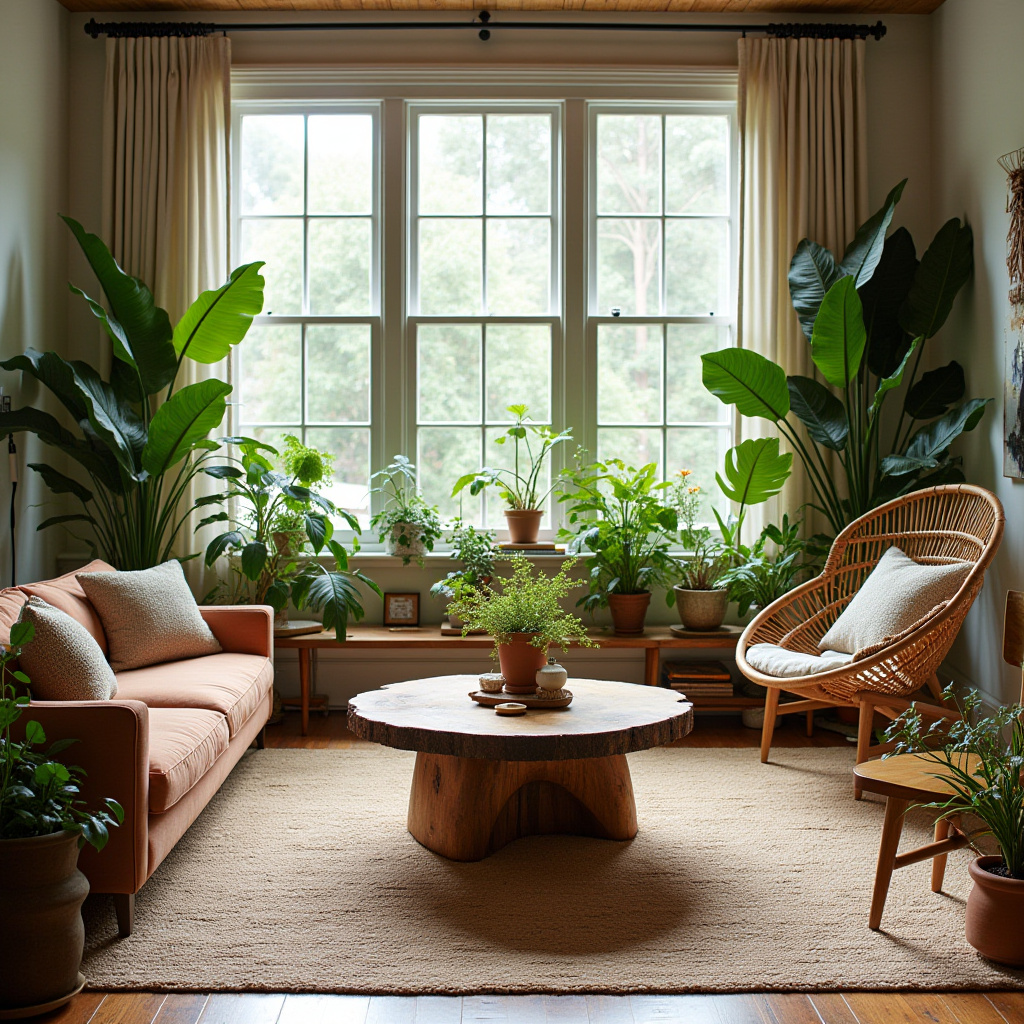 mid century boho living room 16