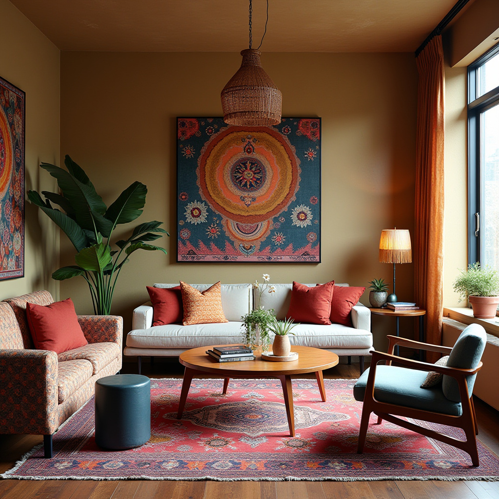 mid century boho living room 22