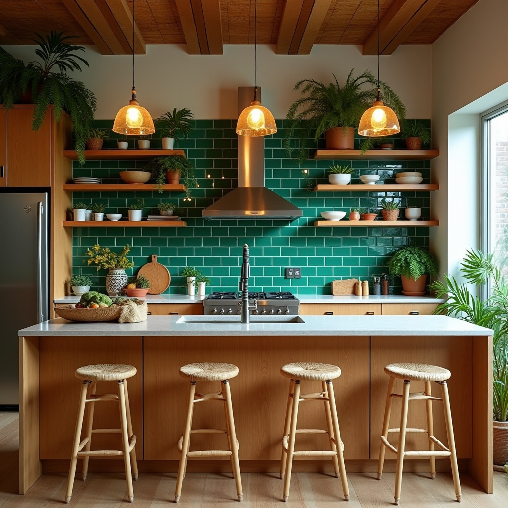 mid century modern boho kitchen 14