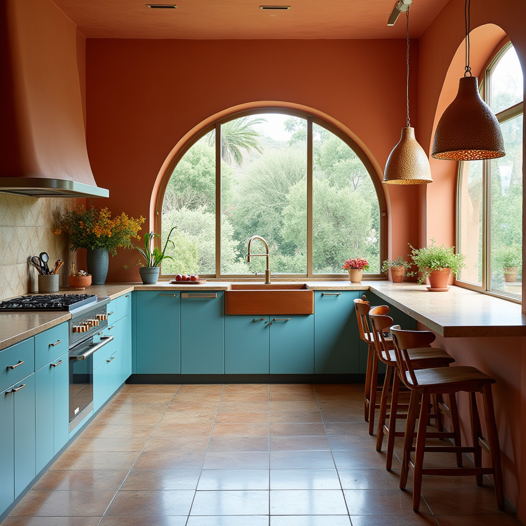 mid century modern boho kitchen 15