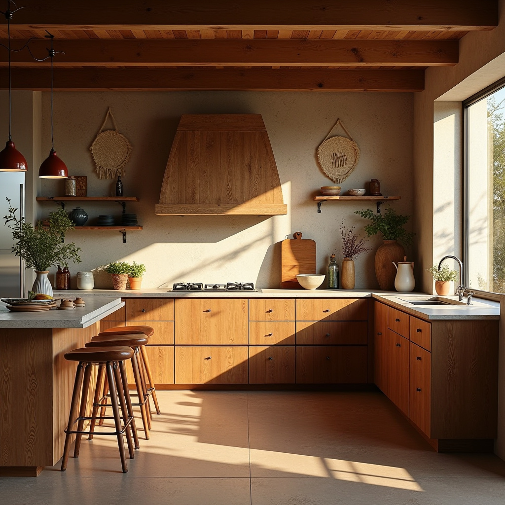 mid century modern boho kitchen 17