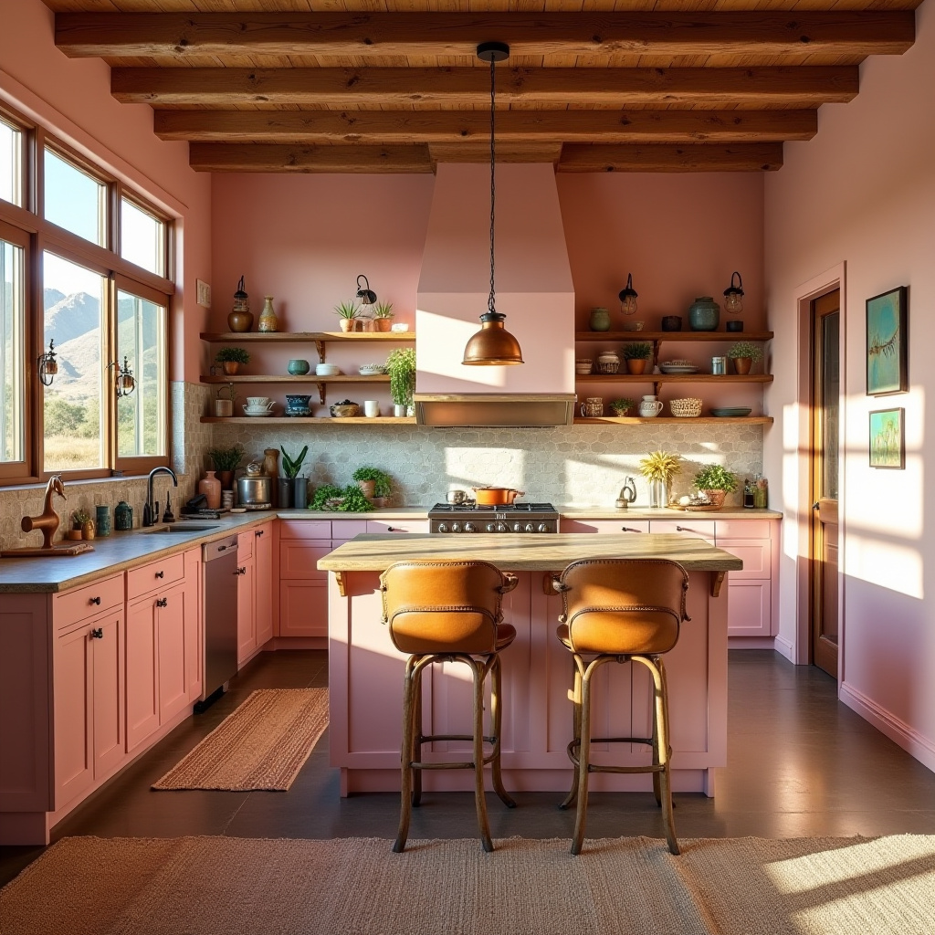 pink boho kitchen 13