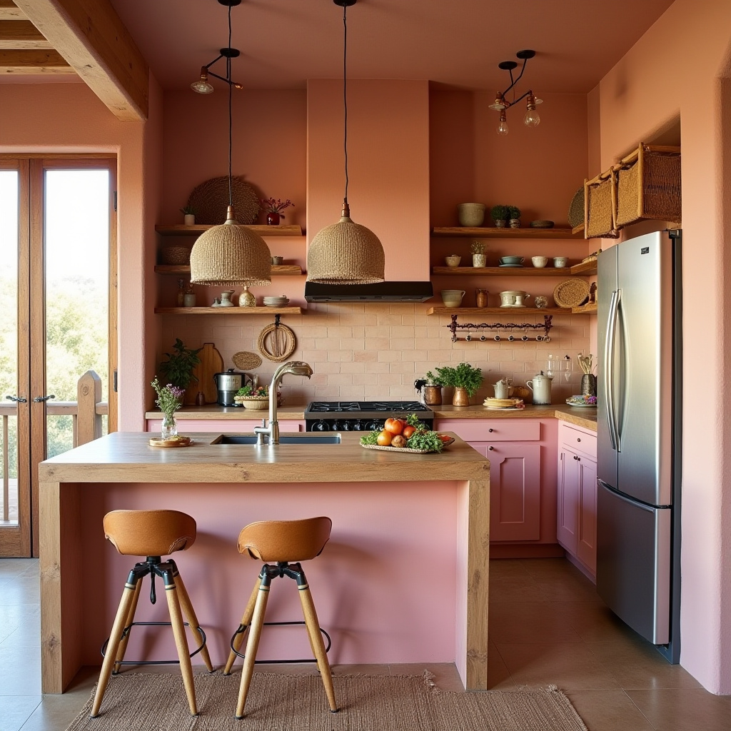 pink boho kitchen 14