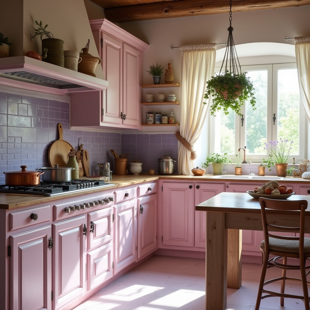 pink boho kitchen 17