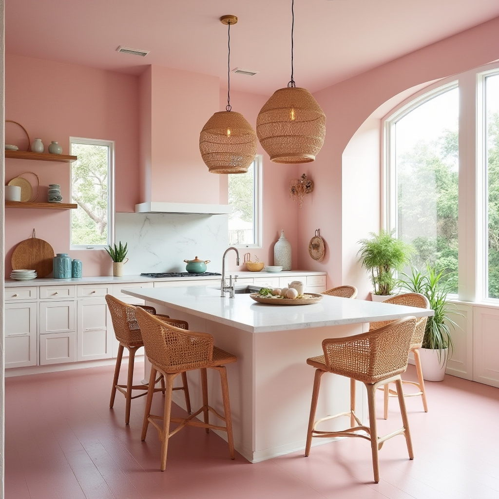 pink boho kitchen 19
