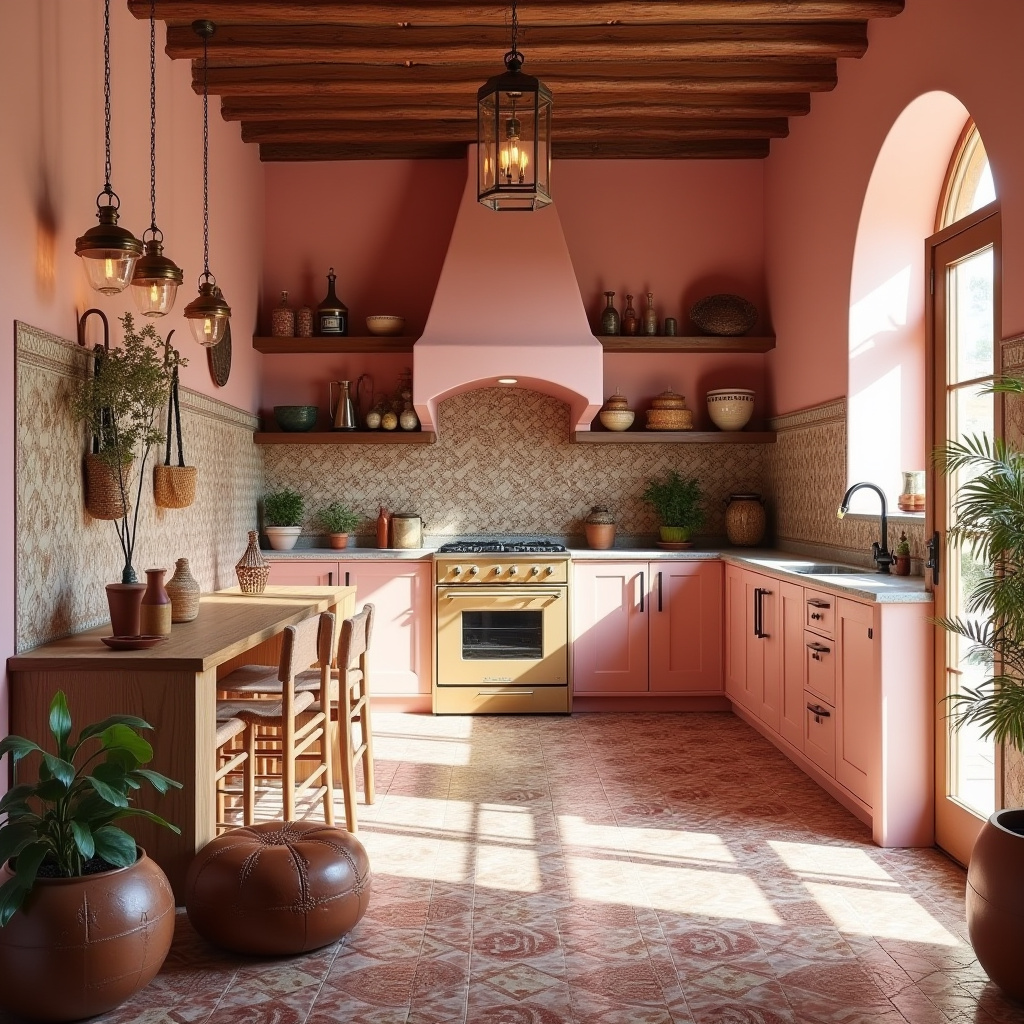 pink boho kitchen 23