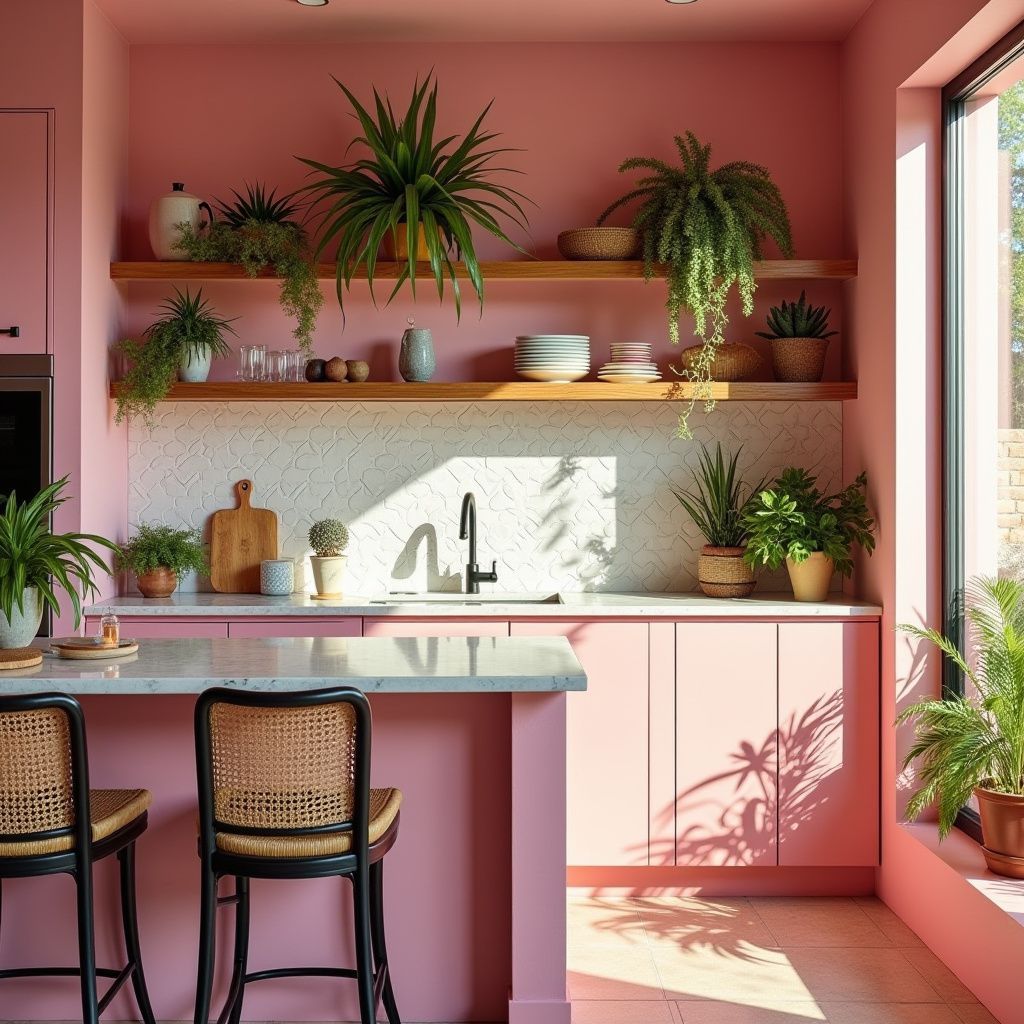 pink boho kitchen 27
