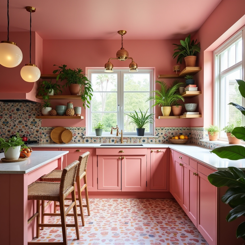 pink boho kitchen 28