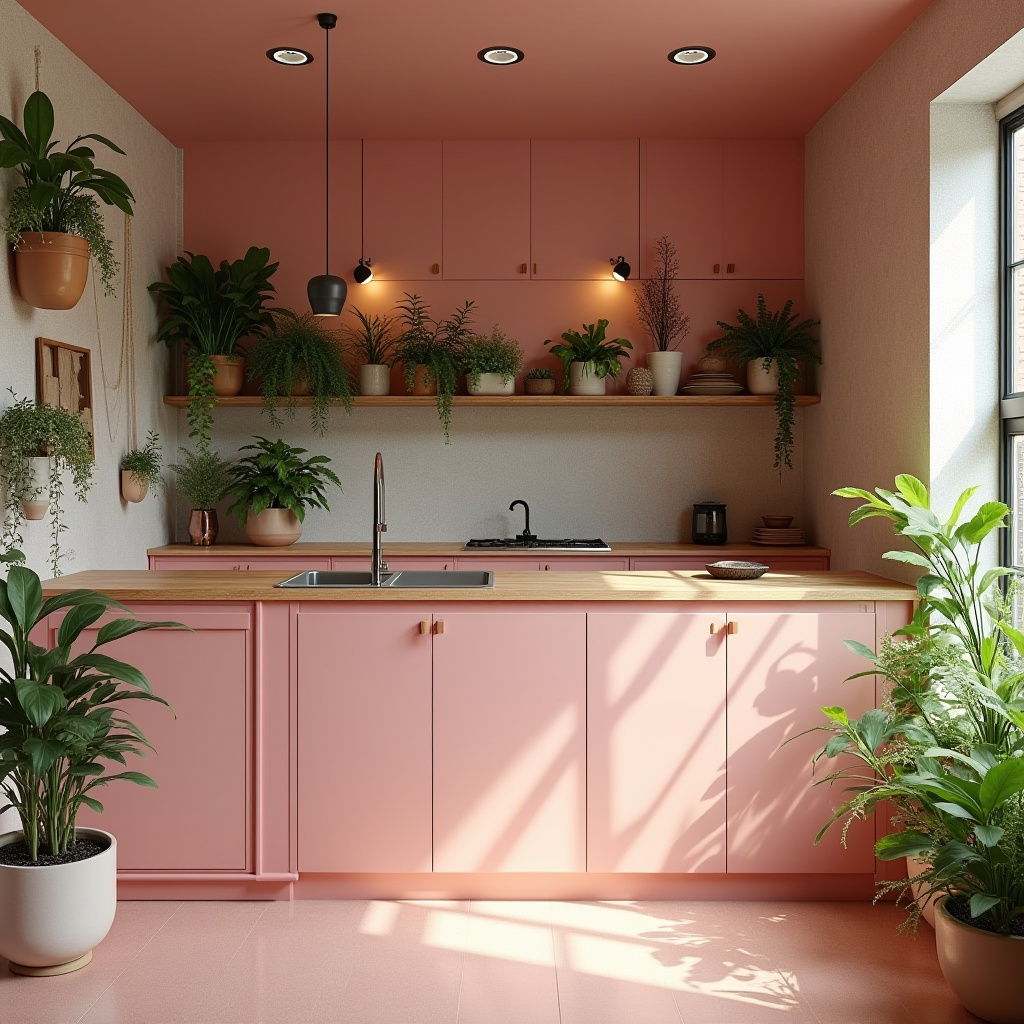 pink boho kitchen 29